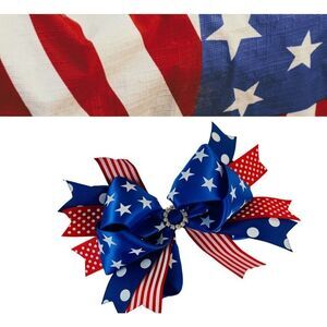 USA Patriotic 5” inch Hair Bow Clip Barrette for Girls and Women Handmade